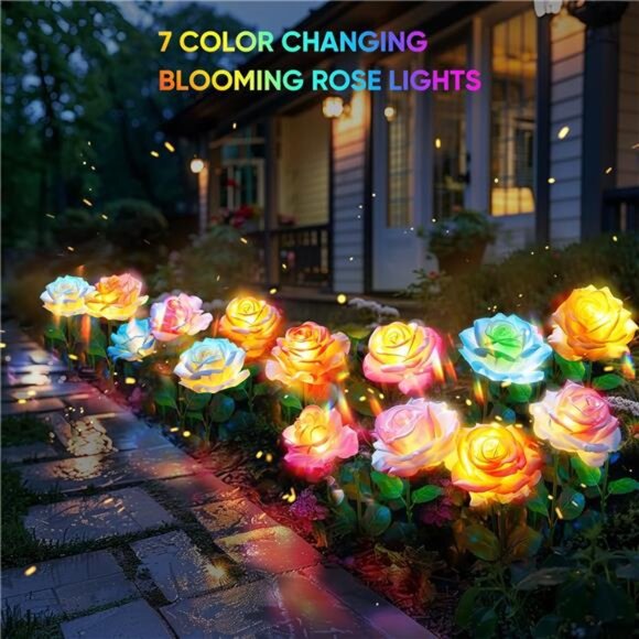 Solar Lights Outdoor 4 Pack Garden Yard Waterproof Color Changing Flower Decor - Picture 2 of 7